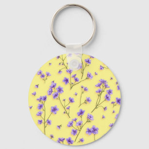 Fijne paarse bloemen op gele achtergrond sleutelhanger