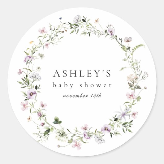 Fijne Paarse Floral Baby shower Sticker (Voorkant)