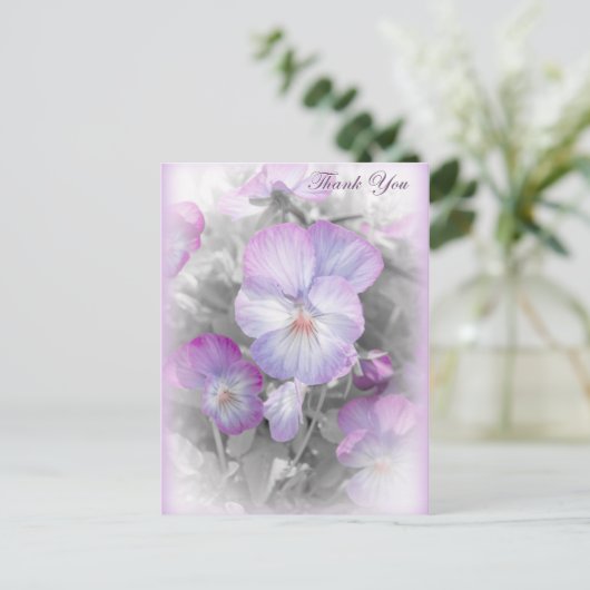 Fijne Paarse Pansies Dank u Briefkaart (Staand voorkant)