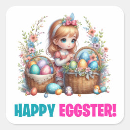 Fijne Paasdag - Schattige Baby Rabbit Vierkante Sticker