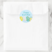 Fijne paasdagen Kleurrijke eieren Blauwe achtergro Ronde Sticker (Tas)