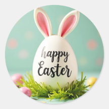 Fijne paaseieren sticker met een konijnenoren op d