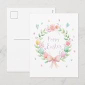 Fijne paaskrans met bloemen en eieren feestdagenkaart (Voorkant / Achterkant)