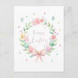 Fijne paaskrans met bloemen en eieren feestdagenkaart