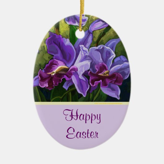 Fijne Paaspaarse versiering van bloemen Keramisch Ornament (Voorkant)