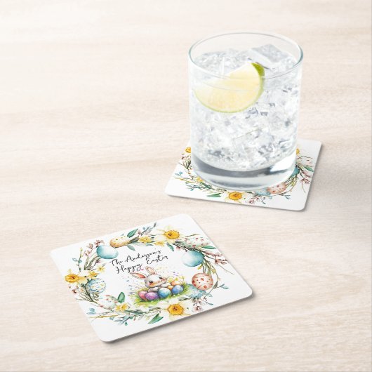 Fijne Pasen banny en bloemenPasen Kartonnen Onderzetters (Insitu)