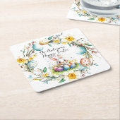 Fijne Pasen banny en bloemenPasen Kartonnen Onderzetters (Schuin)