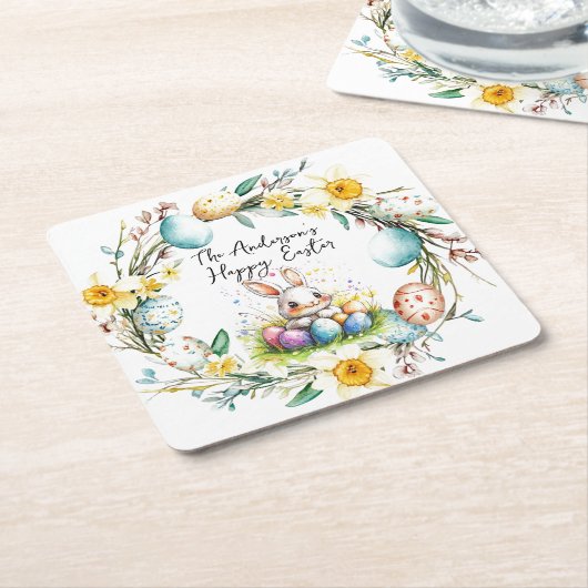 Fijne Pasen banny en bloemenPasen Kartonnen Onderzetters (Schuin)