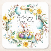 Fijne Pasen banny en bloemenPasen Kartonnen Onderzetters (Voorkant)