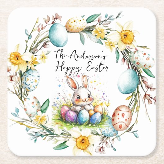 Fijne Pasen banny en bloemenPasen Kartonnen Onderzetters (Voorkant)