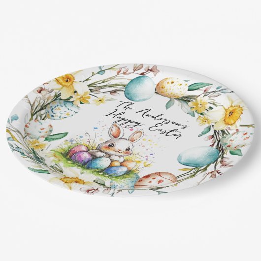 Fijne Pasen banny en bloemenPasen Papieren Bordje (Gekanteld)
