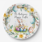 Fijne Pasen banny en bloemenPasen Papieren Bordje (Voorkant)