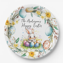 Fijne Pasen banny en bloemenPasen Papieren Bordje