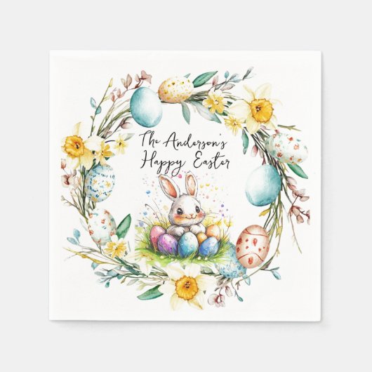 Fijne Pasen banny en bloemenPasen Servet (Voorkant)