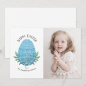 Fijne Pasen. Blauw ei. Schattigee botanische foto Feestdagenkaart (Voorkant / Achterkant)