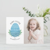 Fijne Pasen. Blauw ei. Schattigee botanische foto Feestdagenkaart (Staand voorkant)