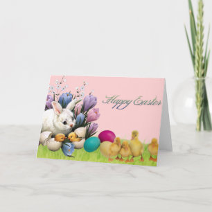 Fijne Pasen! Bunny, Chick and Eggs Wenskaart Feestdagen Kaart