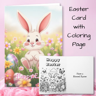 Fijne Pasen   Cartoon Bunny Inside kleurplaat Kaart