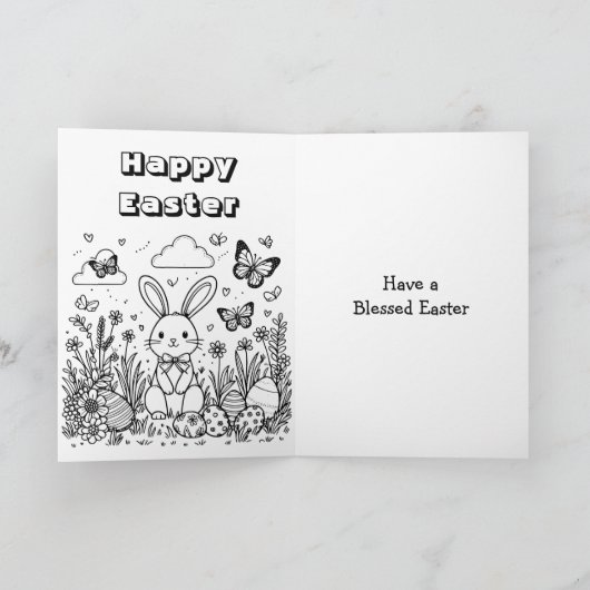 Fijne Pasen | Cartoon Bunny Inside kleurplaat Kaart (Binnen)