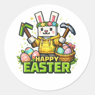 Fijne Pasen Dag Konijn Ei Gamer Video  Ronde Sticker