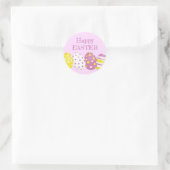 Fijne Pasen Eieren Roze Achtergrond Ronde Sticker (Tas)