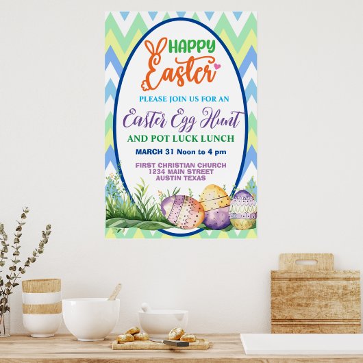 Fijne Pasen, Eierjacht en Pot Luck Poster (Keuken)