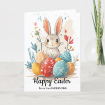 Fijne Pasen en schattige Bunny eieren en bloemen