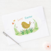 Fijne Pasen, kip en bloemen Ovale Sticker (Envelop)