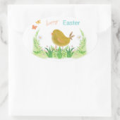 Fijne Pasen, kip en bloemen Ovale Sticker (Tas)