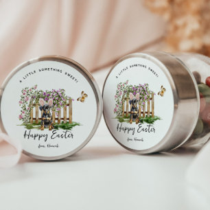 Fijne Pasen Schattigee puppy konijn gepersonalis Ronde Sticker