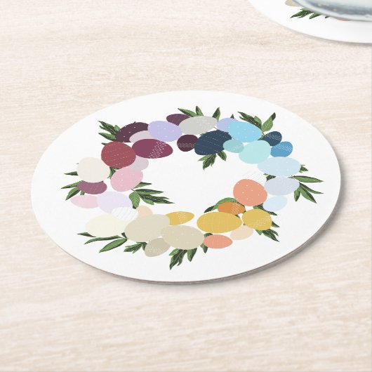 Fijne Pasen.  vakantie krans. Ronde Kartonnen Onderzetter (Gebogen)