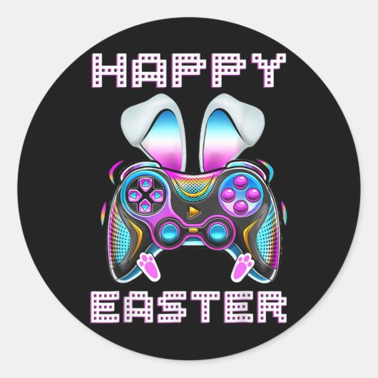 Fijne Pasen Videogame Controller Grappige Gamer Jo Ronde Sticker (Voorkant)
