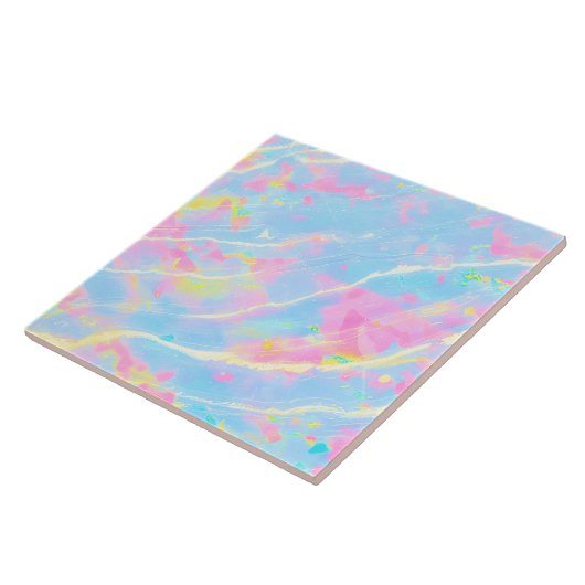 Fijne pastel marmer blauw roze geel frisse zomer tegeltje (Zijkant)