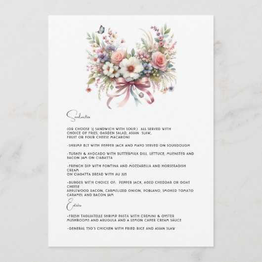 Fijne pastelbloemen Bow Floral Baby shower Menu (Achterkant)