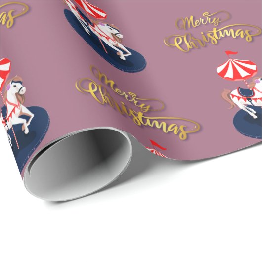 Fijne Pattern Carousel Horse. Roze en beige. Cadeaupapier (Rol Hoek)