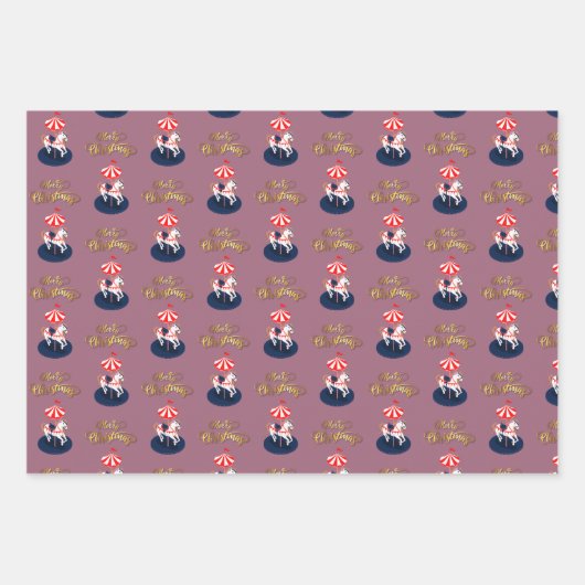 Fijne Pattern Carousel Horse. Roze en beige. Inpakpapier Vel (Voorkant)