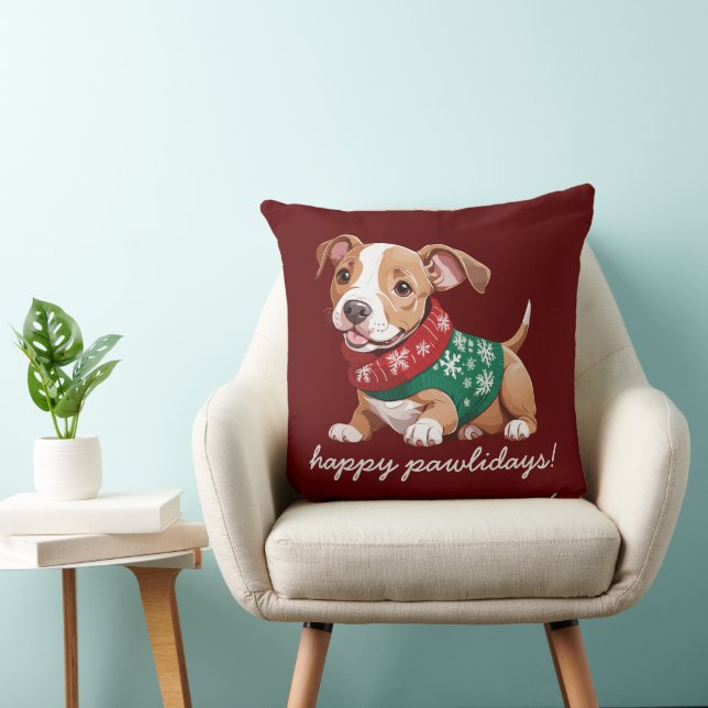 Fijne Pawholidays | Gezellige kerst Pitbull Puppy Kussen (Stoel)