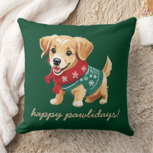 Fijne Pawholidays Kersttrui Goldie Puppy Kussen