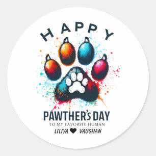 Fijne Pawther's Dag Waterverf Hond Papa Ronde Sticker