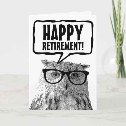 Fijne pensionering grappige uil aangepaste wenskaa kaart (Voorkant)