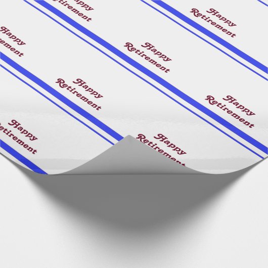 Fijne pensionering, rode streep, op witte cadeauom cadeaupapier (Hoek)