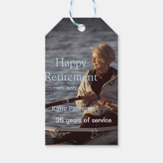 Fijne pensioneringsfoto naam jaar dienstjaren  cadeaulabel