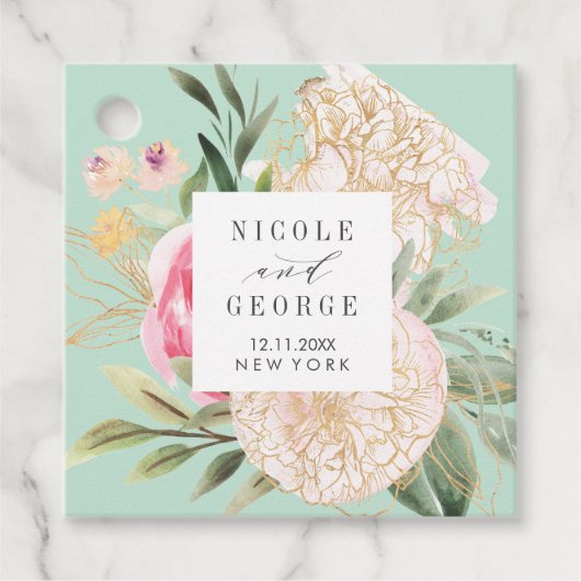 Fijne Peony gouden bloem bruiloft Bedankjes Labels (Voorkant)