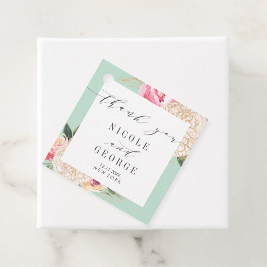 Fijne Peony gouden bloem dank u bruiloft Bedankjes Labels (In situ)