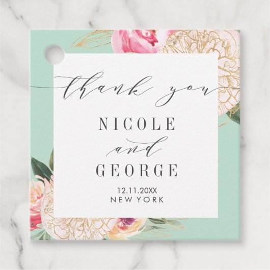 Fijne Peony gouden bloem dank u bruiloft Bedankjes Labels (Voorkant)
