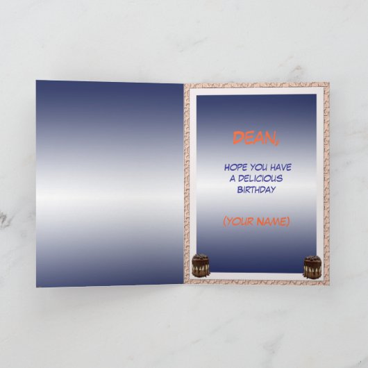 Fijne persoonlijke verjaardag/cake   "wisselnaam" kaart (Binnen)