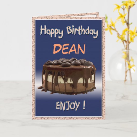 Fijne persoonlijke verjaardag/cake   "wisselnaam" kaart (Gele Bloem)