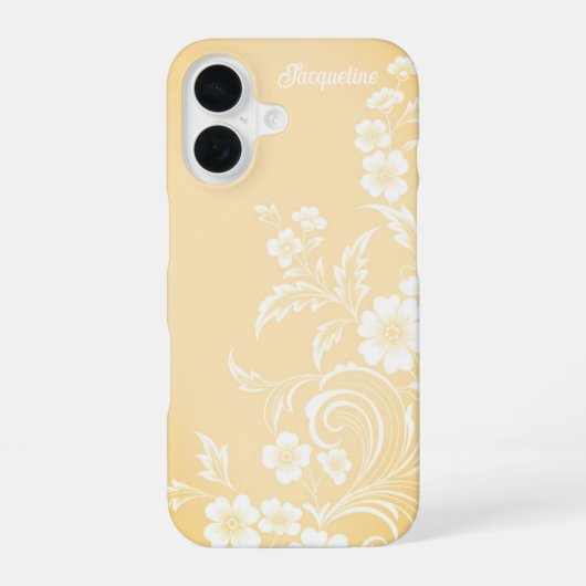 Fijne perzik en witte bloemen iPhone 16 hoesje (Achterkant)