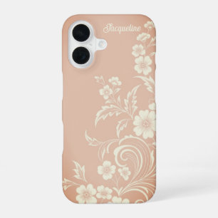 Fijne perzik en witte bloemen iPhone 16 hoesje