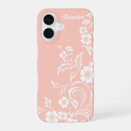 Fijne perzik en witte bloemen iPhone 16 hoesje